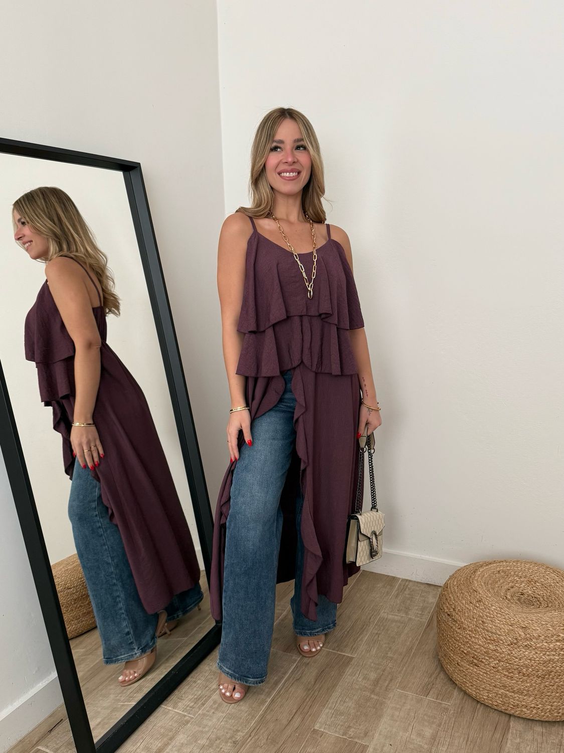 Plum Ruffles Tunic Blouse