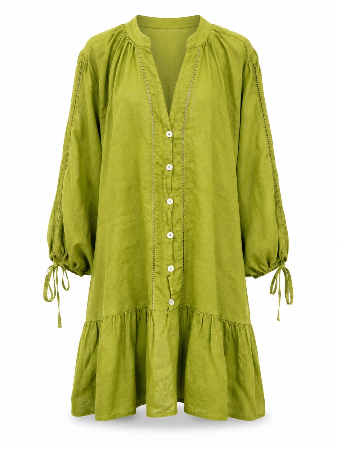 Olive Linen Ruffle Dress ( One Size) Olive Linen Ruffle Dress ( One Size)