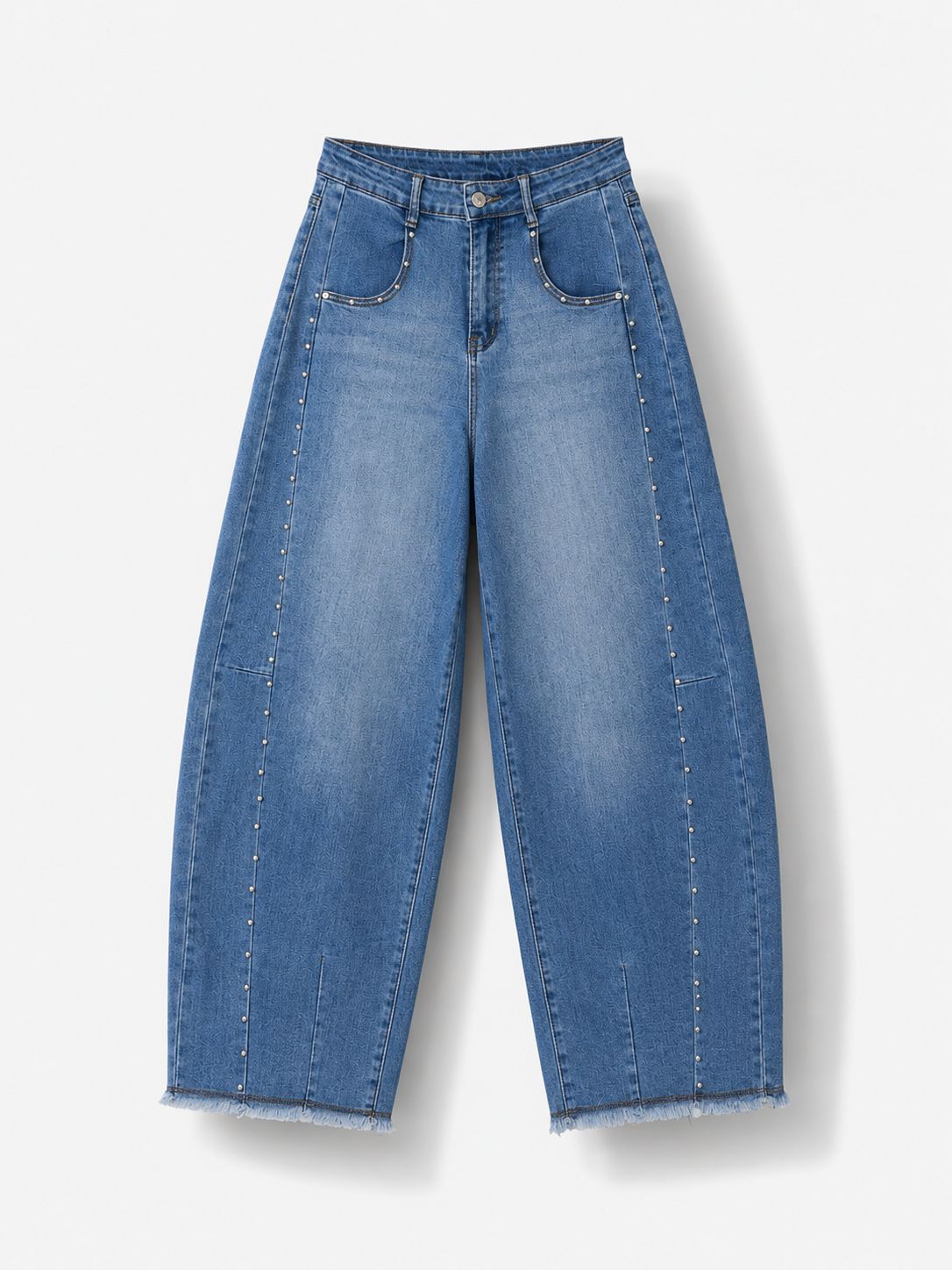 Studded Light Wash Barrel Leg Jeans