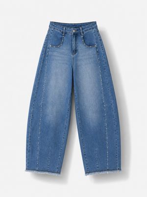 Studded Light Wash Barrel Leg Jeans