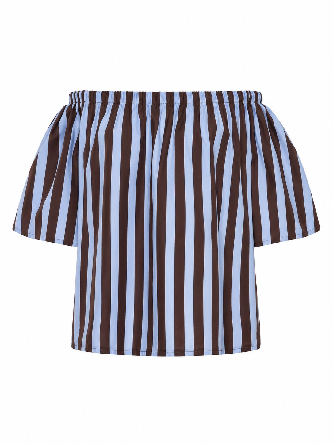 Blue & Mocha Off Shoulder Stripes Blouse (One Size)