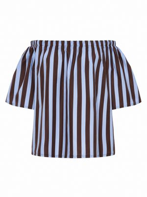 Blue & Mocha Off Shoulder Stripes Blouse (One Size)