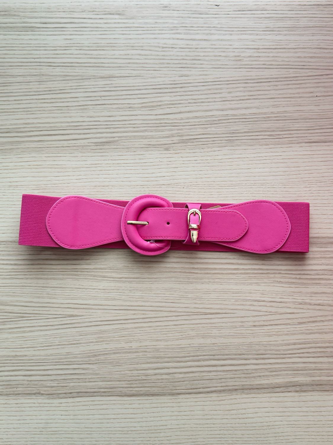 Pink Elastic Belt with Round Buckle