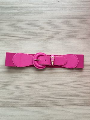 Pink Elastic Belt with Round Buckle