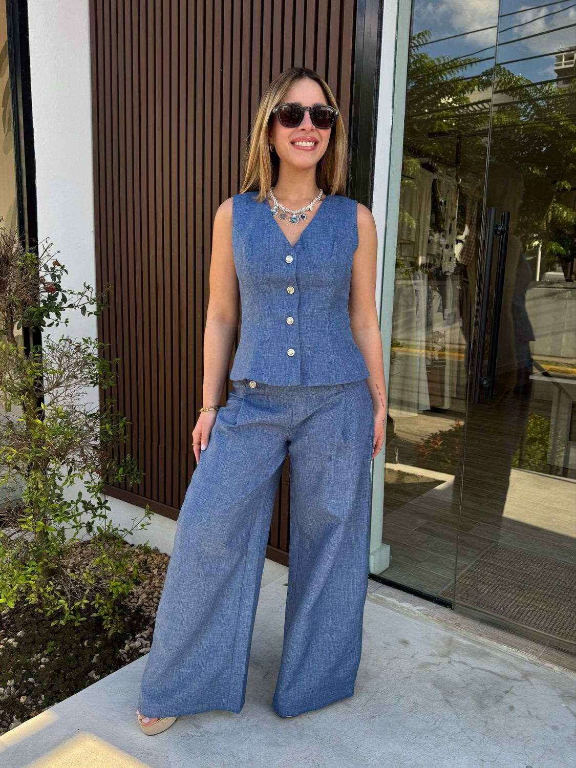 Steel Blue Vest & Pant Set