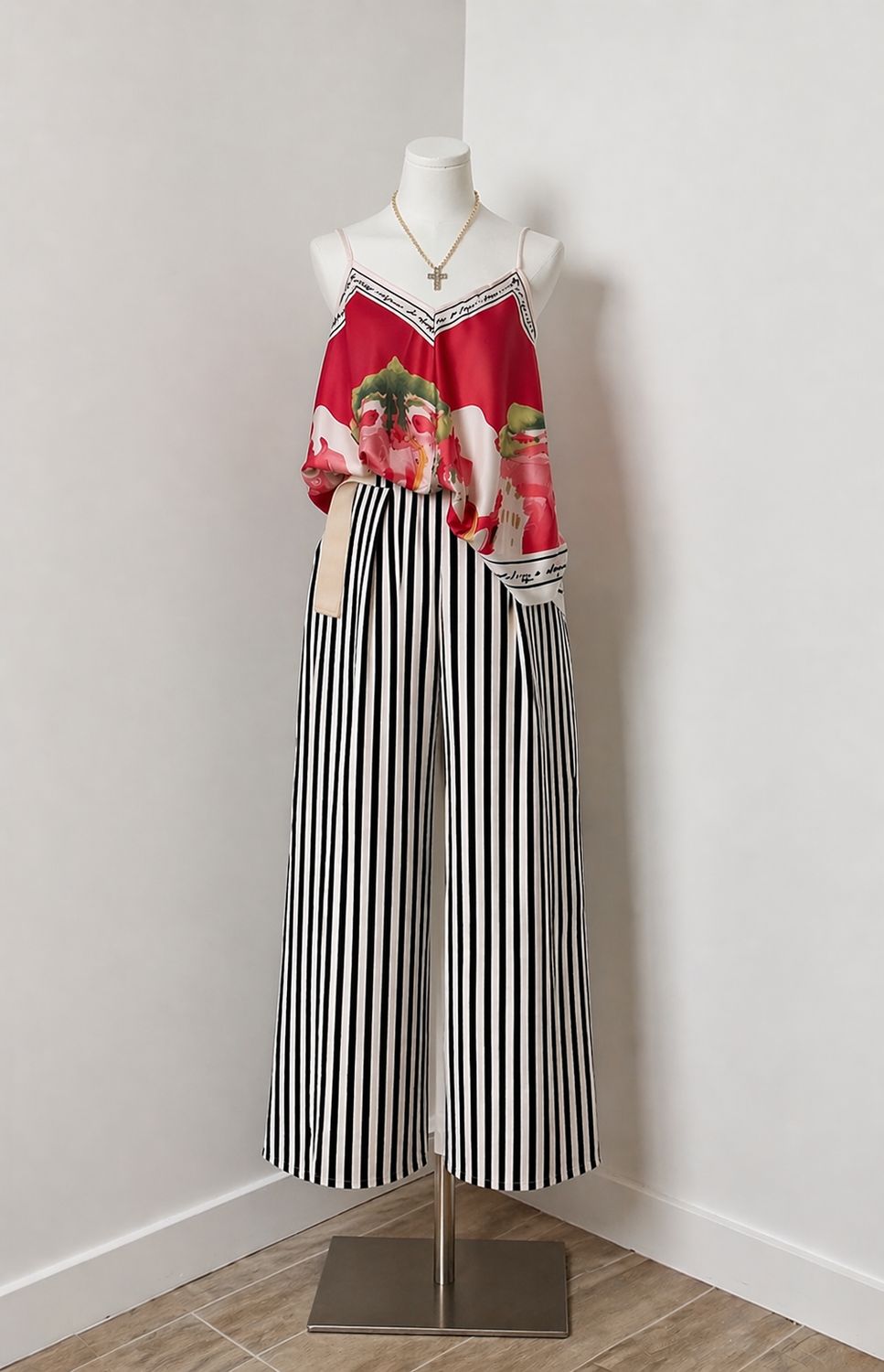 Beige & Black Stripes Barrel Pant