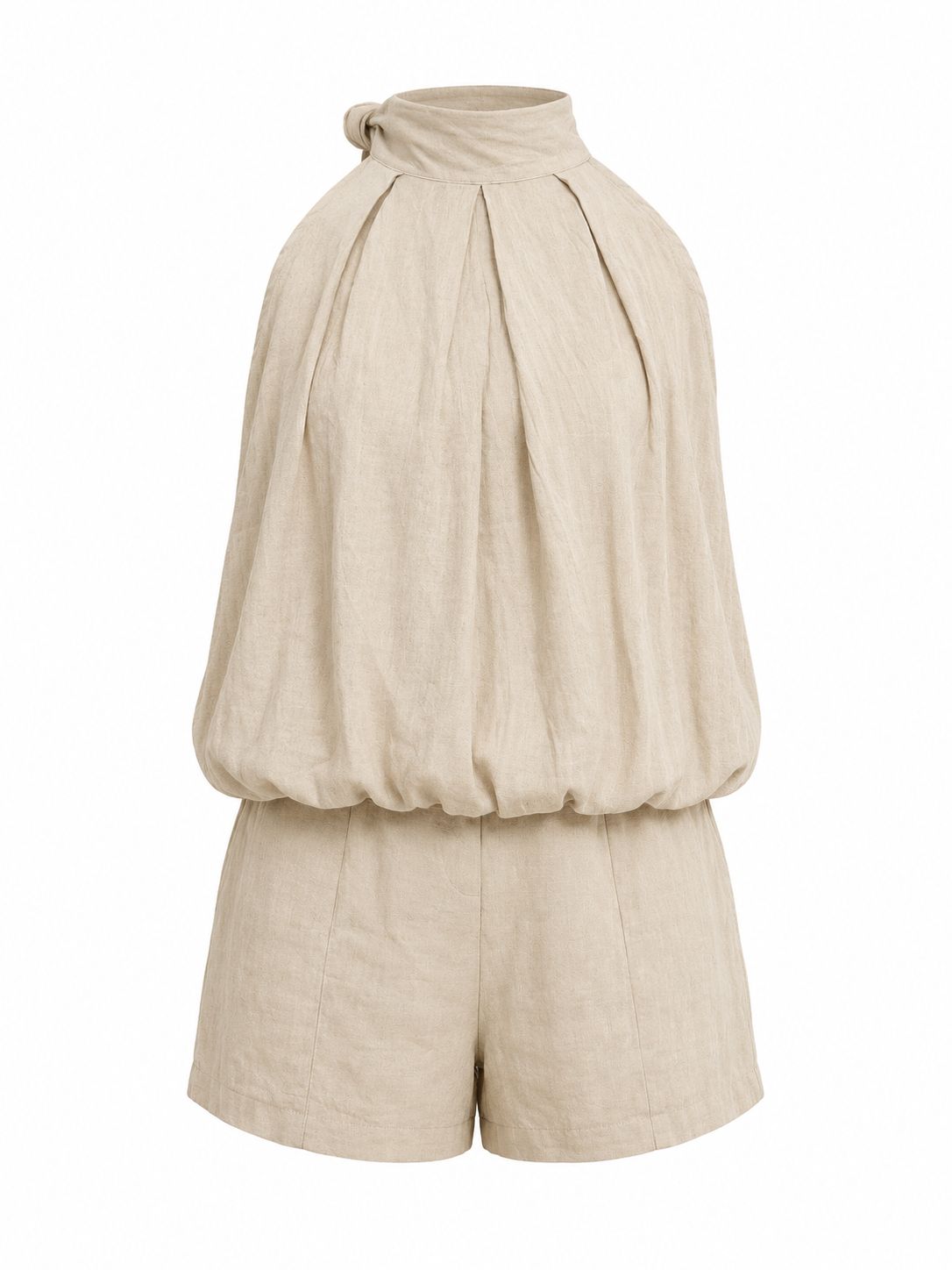 Beige Linen Halter Top & Shorts Set