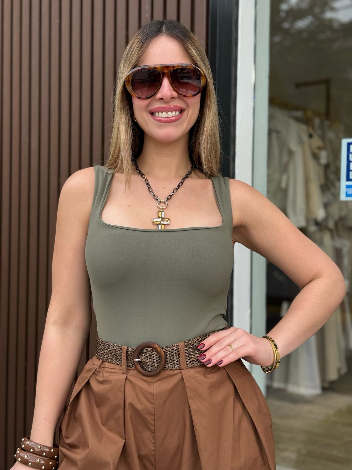 Army Green Square Neck Bodysuit (One Size)