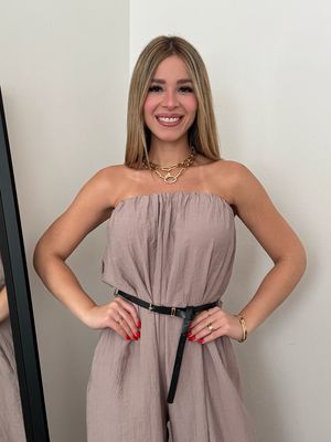Taupe Muse Belted Jumpsuit