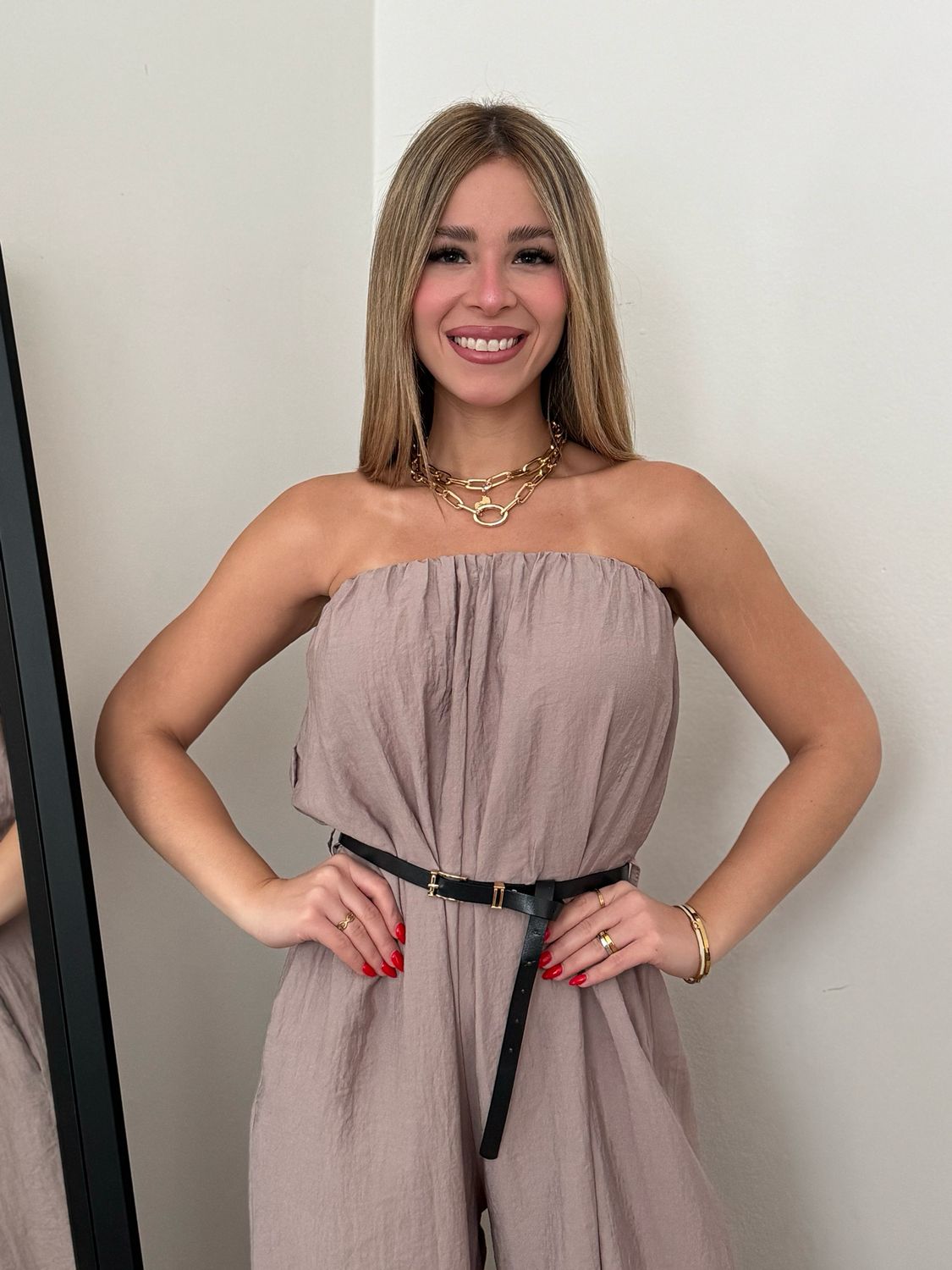 Taupe Muse Belted Jumpsuit