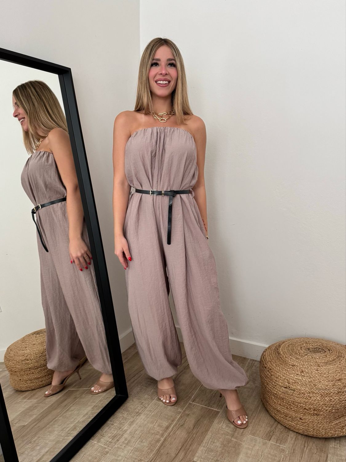 Taupe Muse Belted Jumpsuit