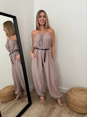 Taupe Muse Belted Jumpsuit