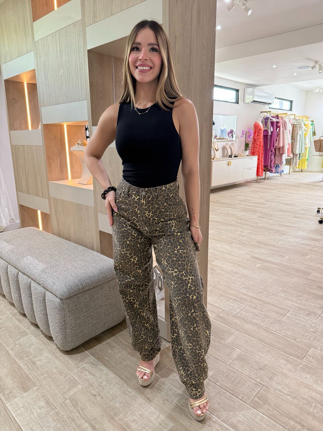 Animal Print Barrel Jean