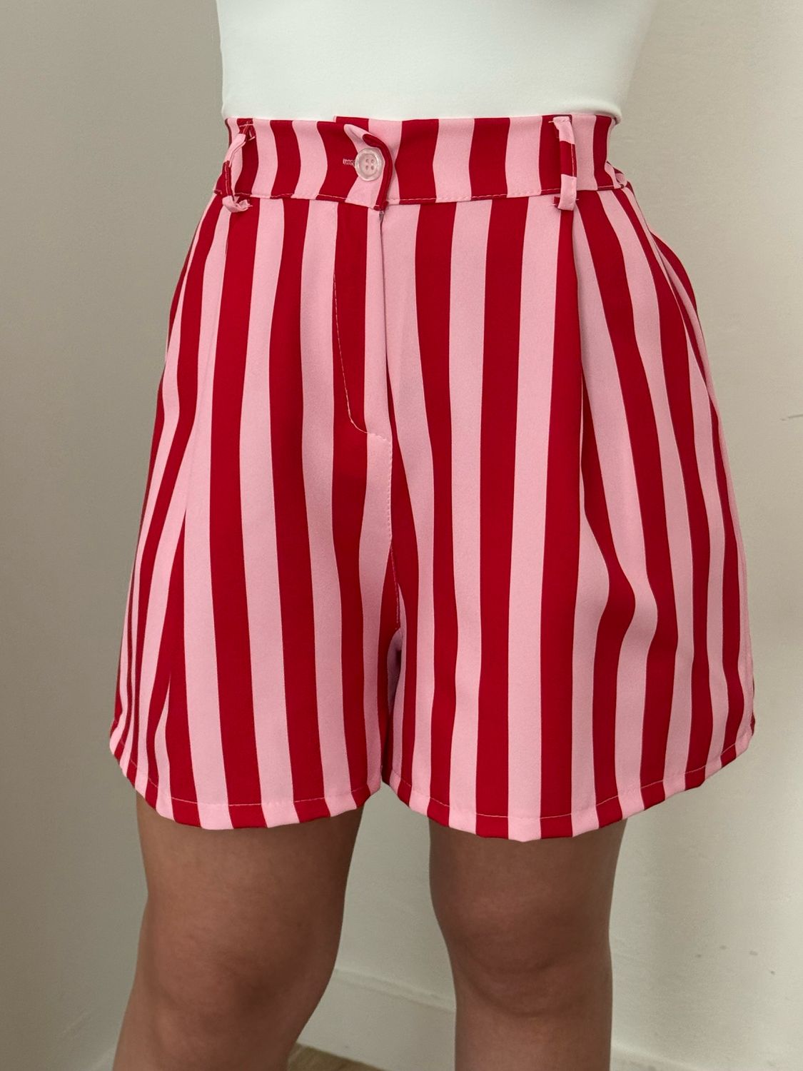Baby Pink & Red Stripes Short