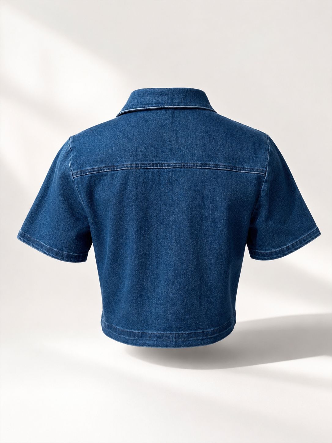 Denim Tie-Front Button-Up Crop Shirt
