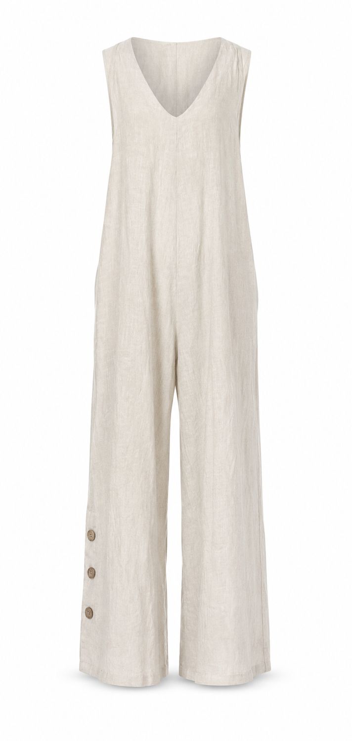 Ivory Linen Wide-Leg Jumpsuit (One Size) Ivory Linen Wide-Leg Jumpsuit (One Size)