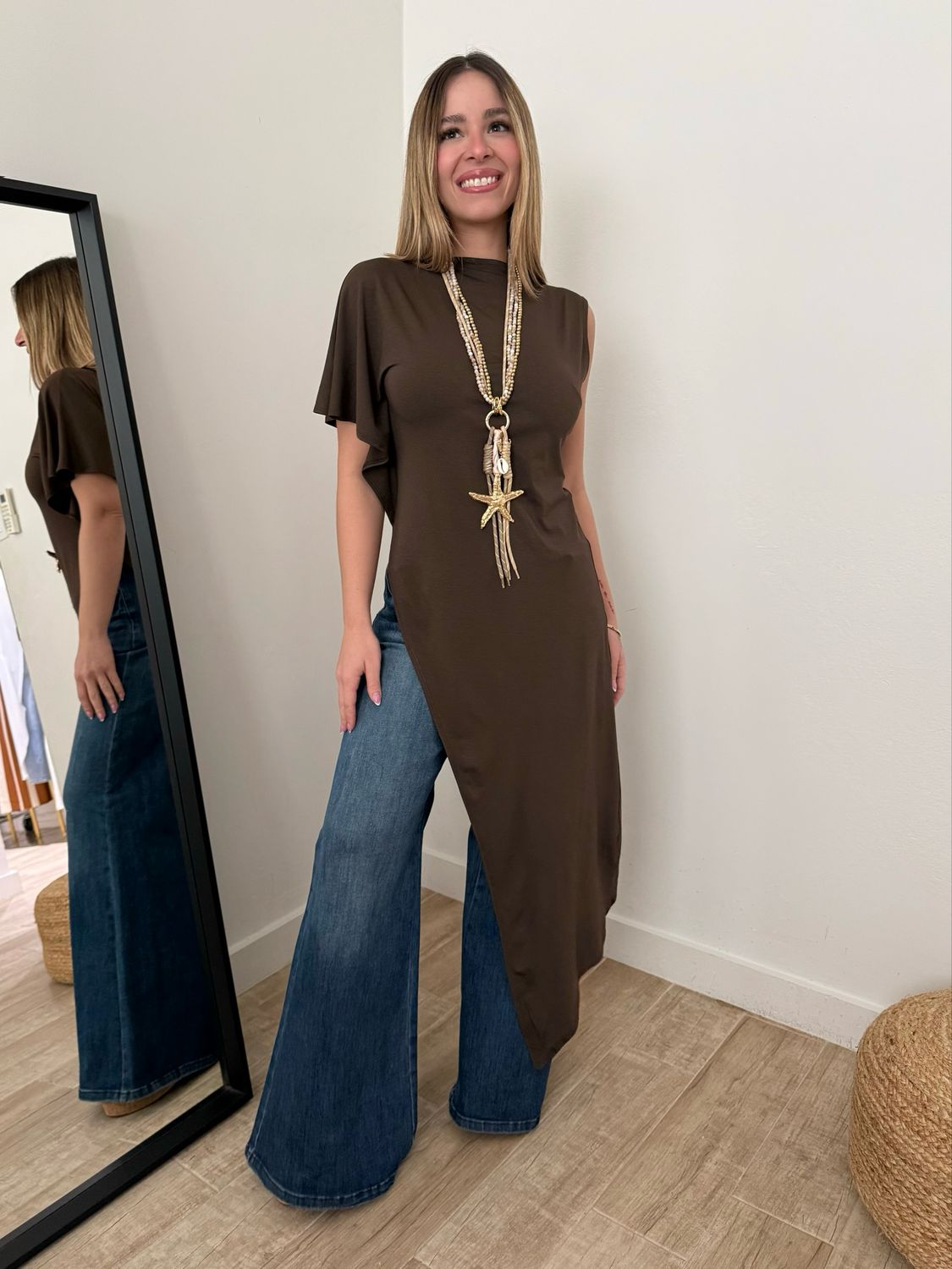 Chocolate Asymmetric Tunic Top