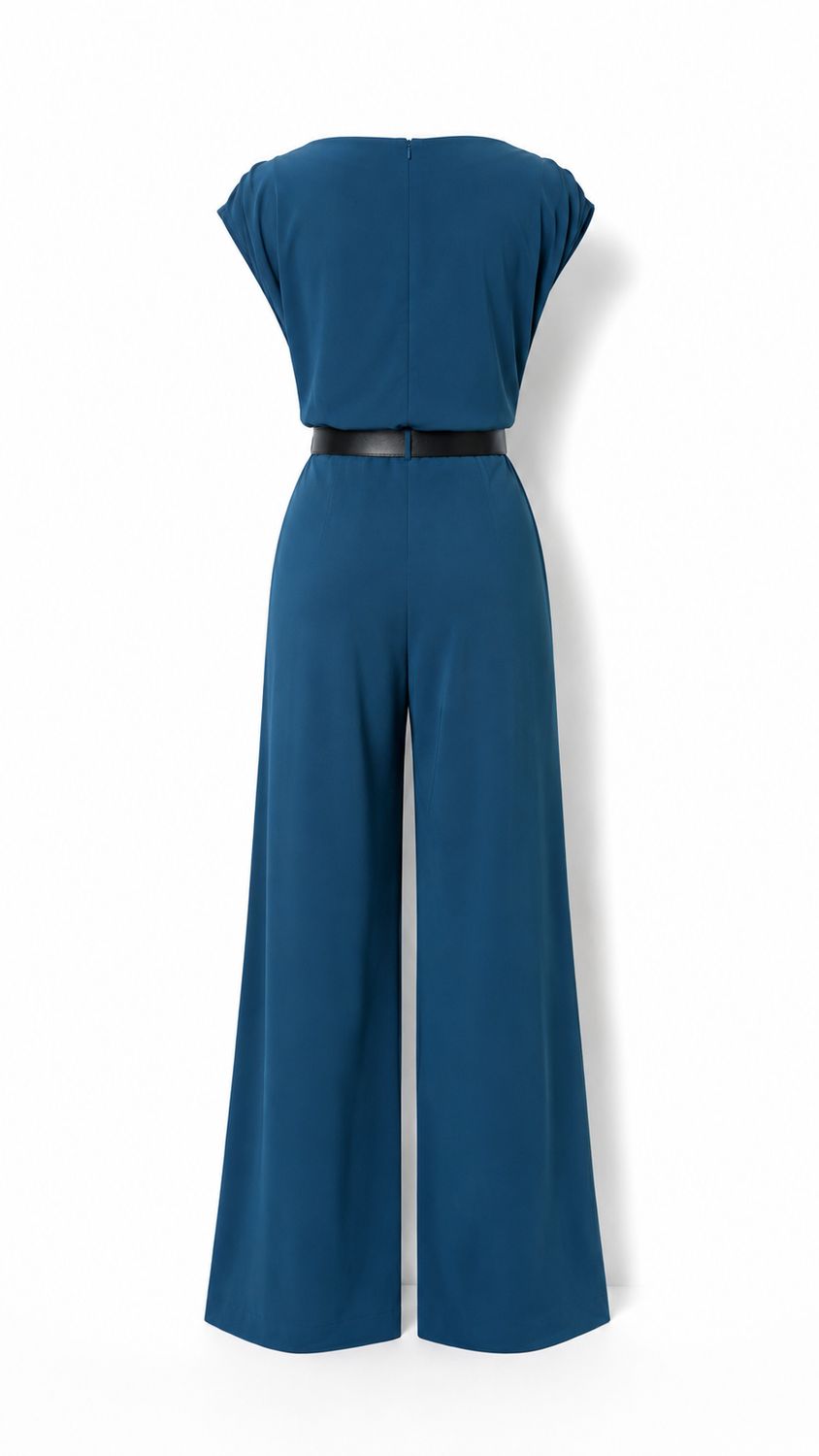 Teal Draped Neck Wide-Leg Jumpsuit with Belt