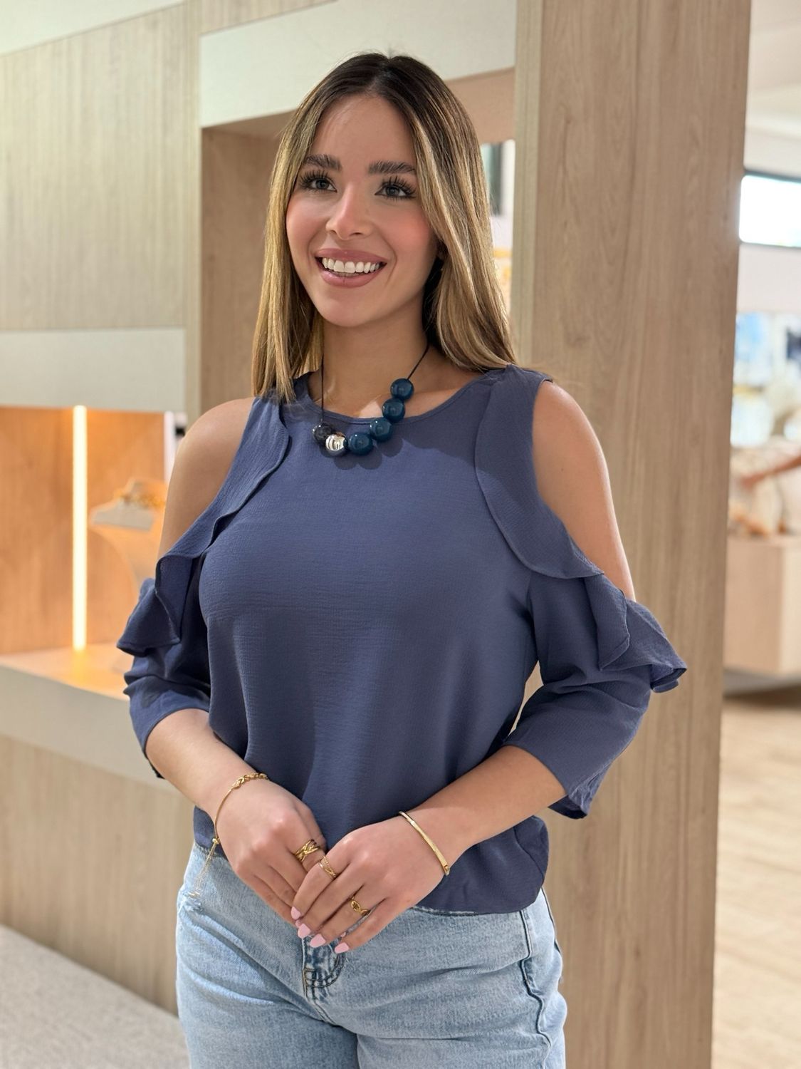 Cobalto Open Shoulder Blouse