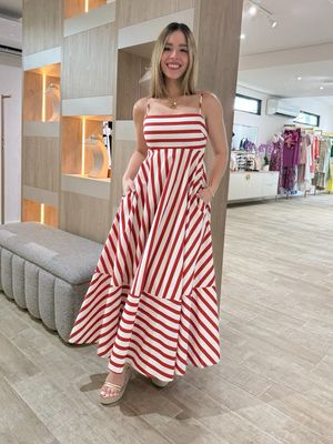 Red & Ivory Stripes Midi Dress