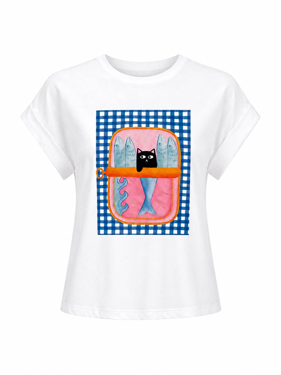 Blue Gingham Cat Tee (One Size)