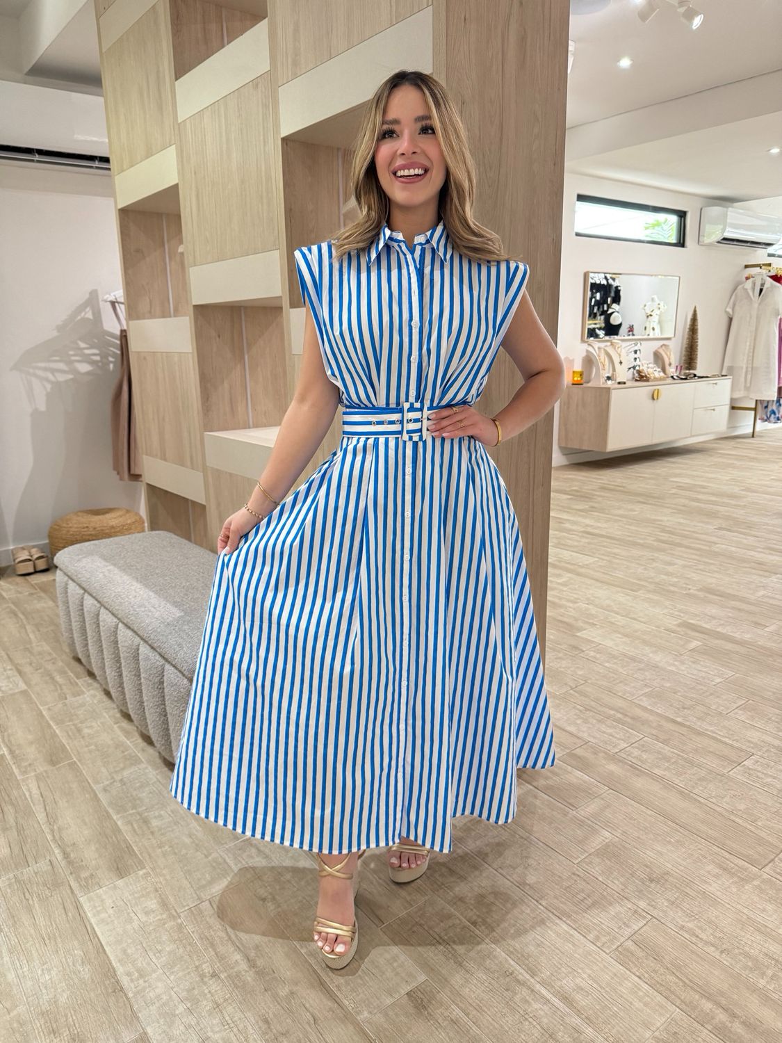 Blue Stripes Midi Dress
