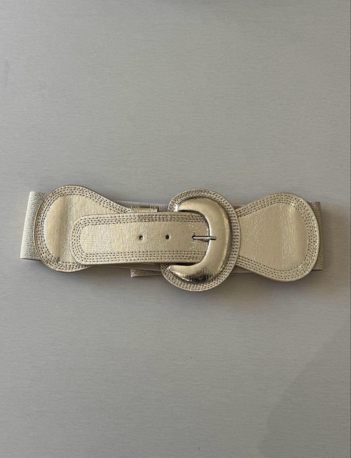 Gold Elastic Belt with Round Buckle
