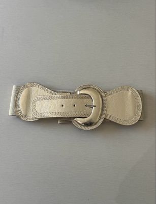 Gold Elastic Belt with Round Buckle