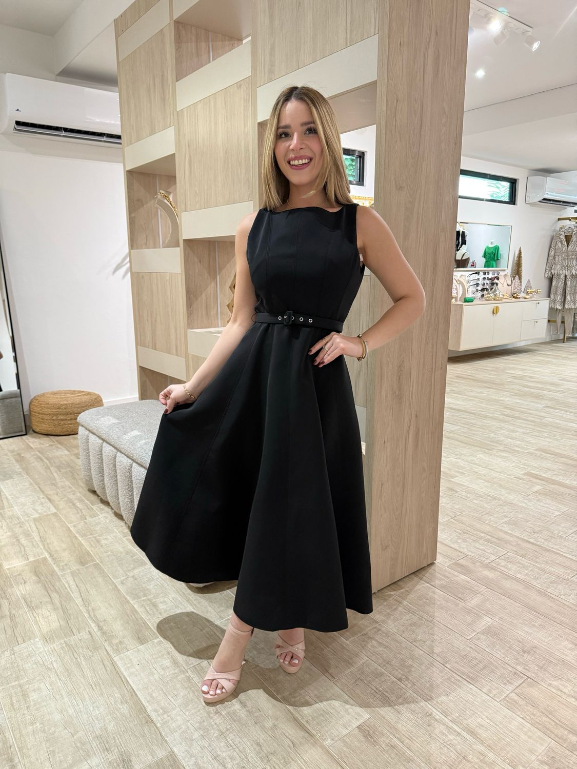 Black Belted Midi Dress