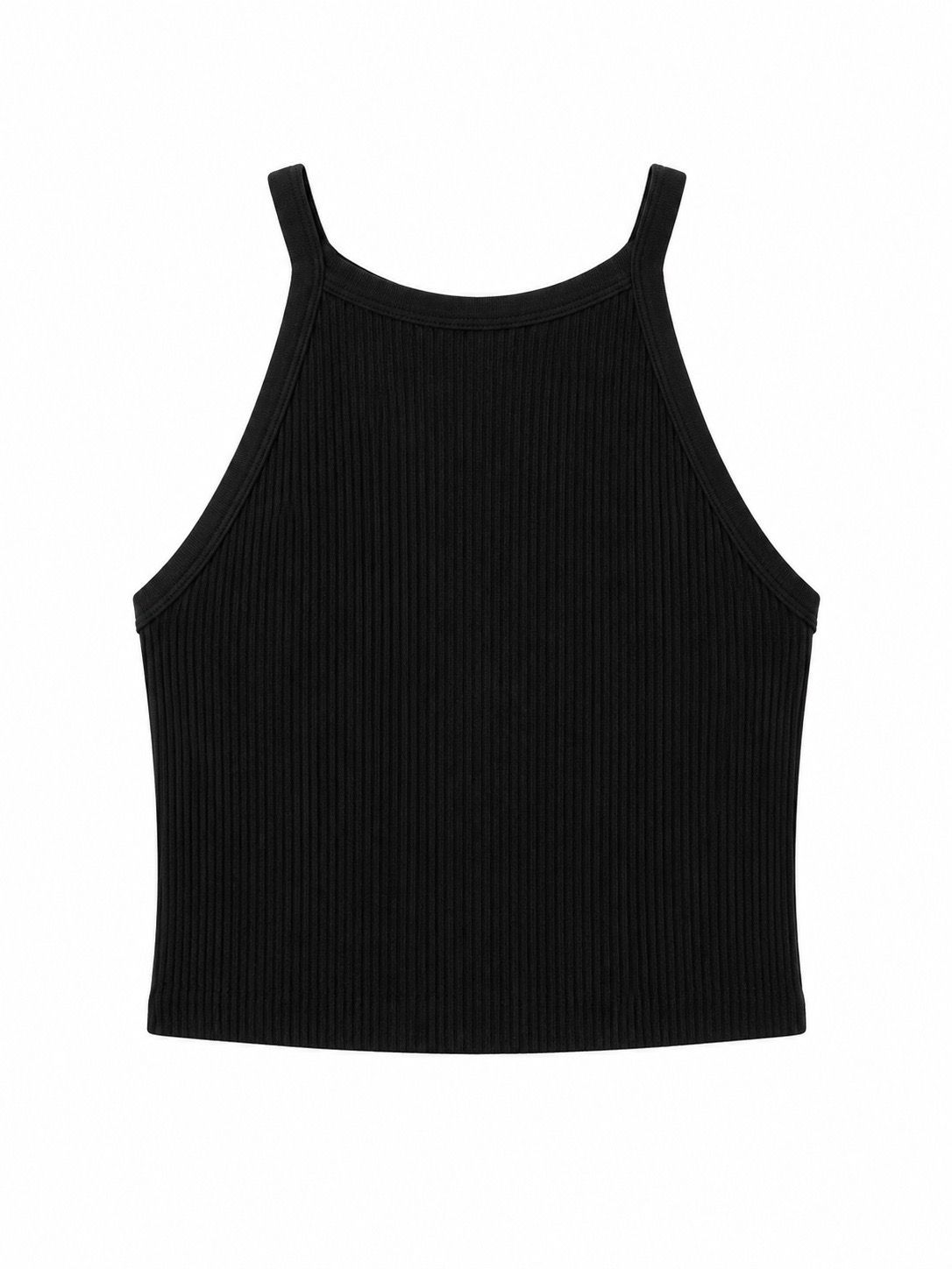 Black Rib Halter Top