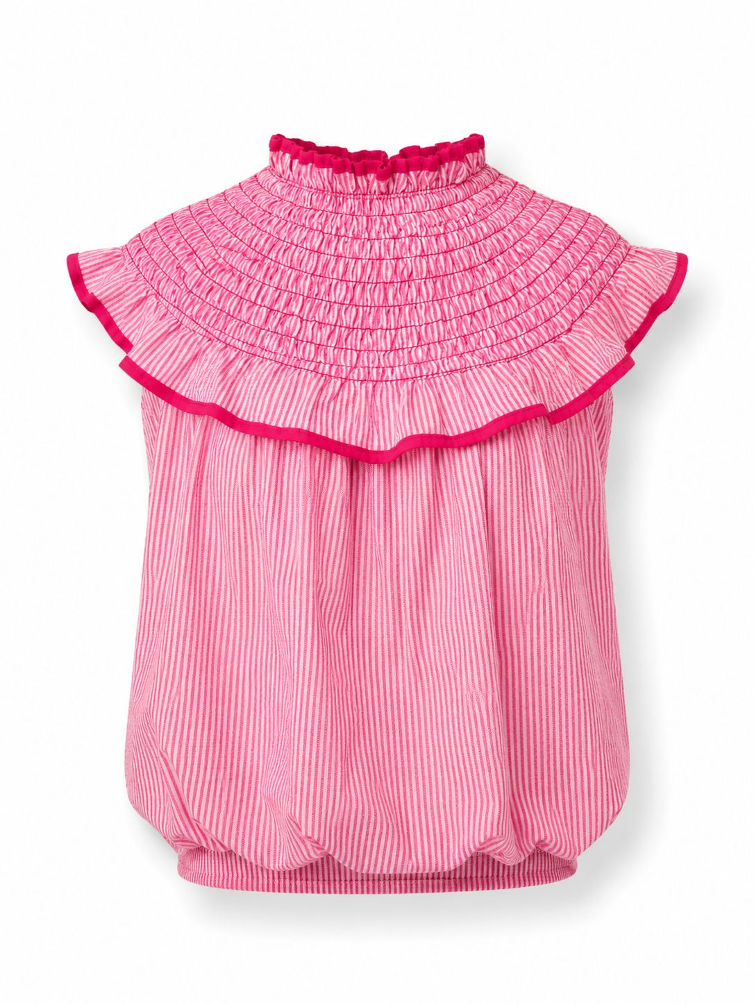 Pink Stripe Smocked Ruffle Blouse