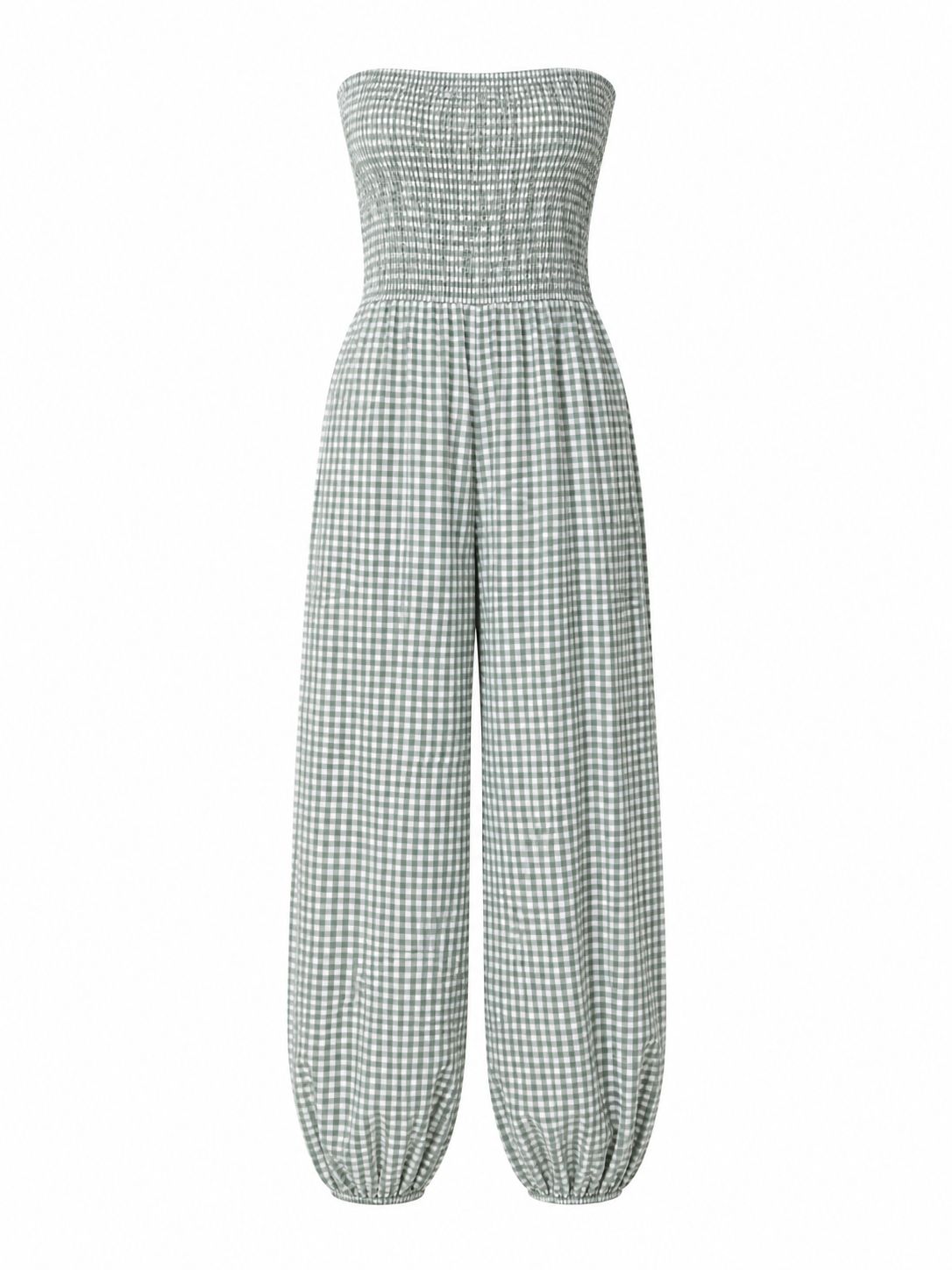 Sage Gingham Smocked Jumpsuit