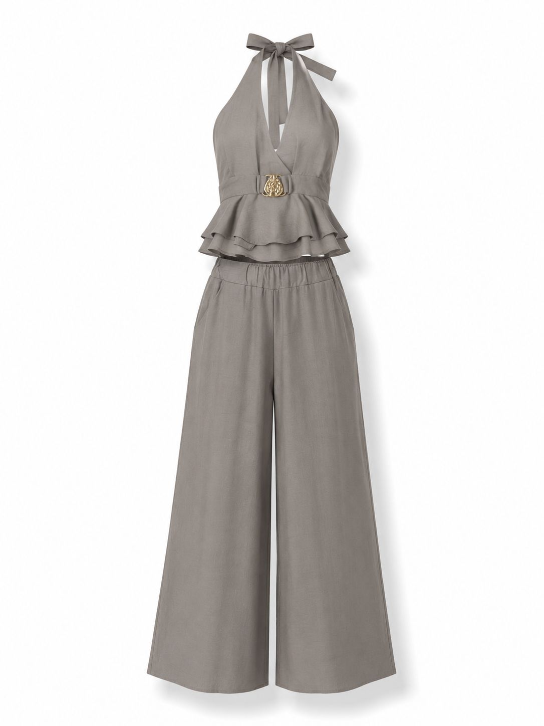 Taupe Smocked Halter Pant Set
