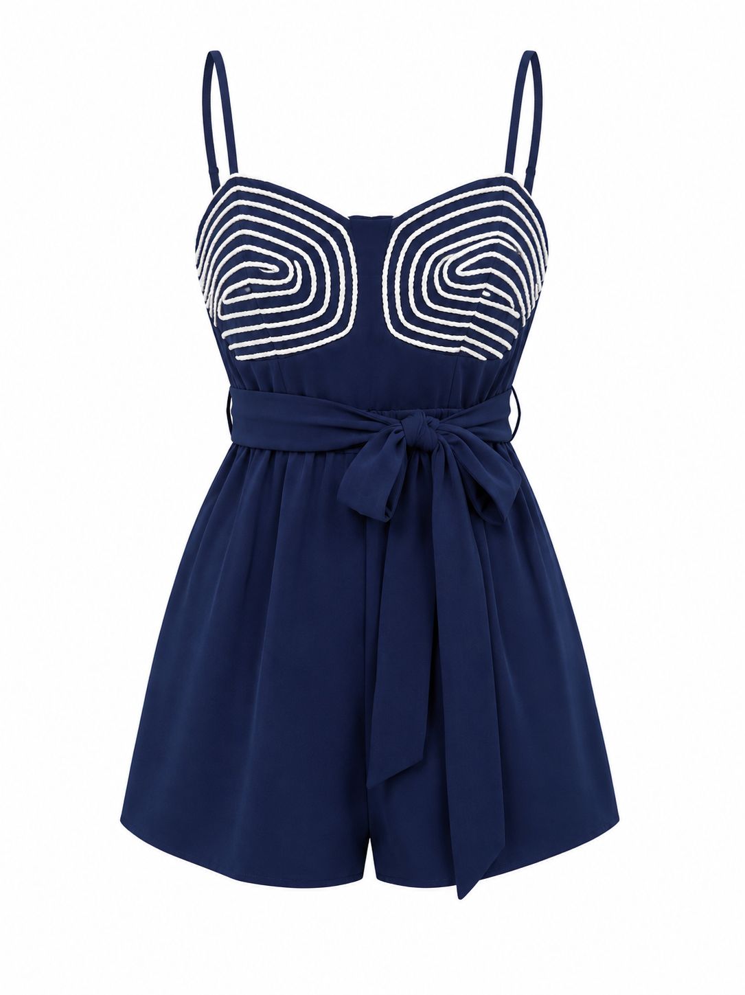 Navy Embroidered Bust Romper