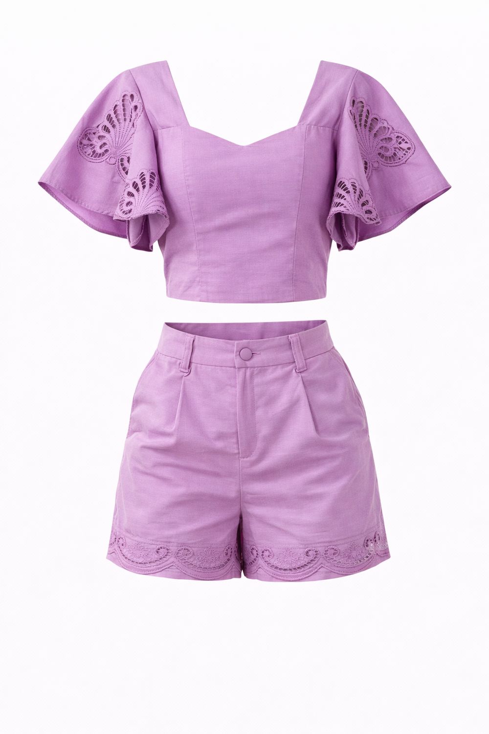 Lilac Eyelet Blouse & Short Set
