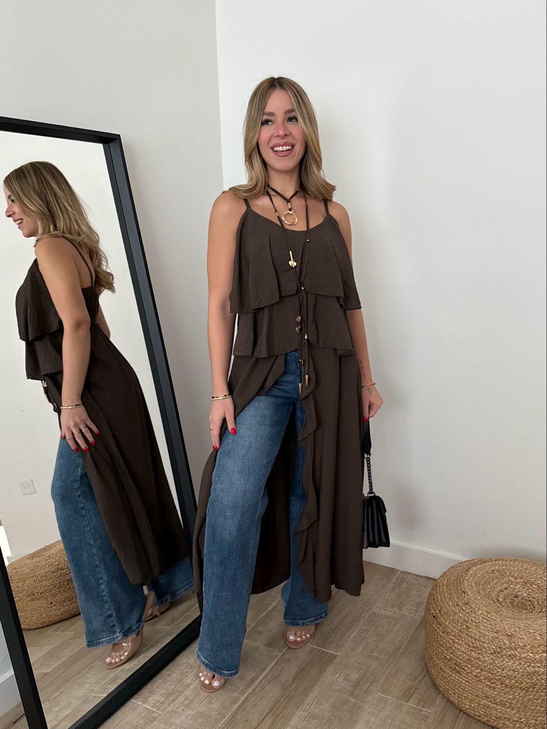 Choco Ruffle Tunic Blouse