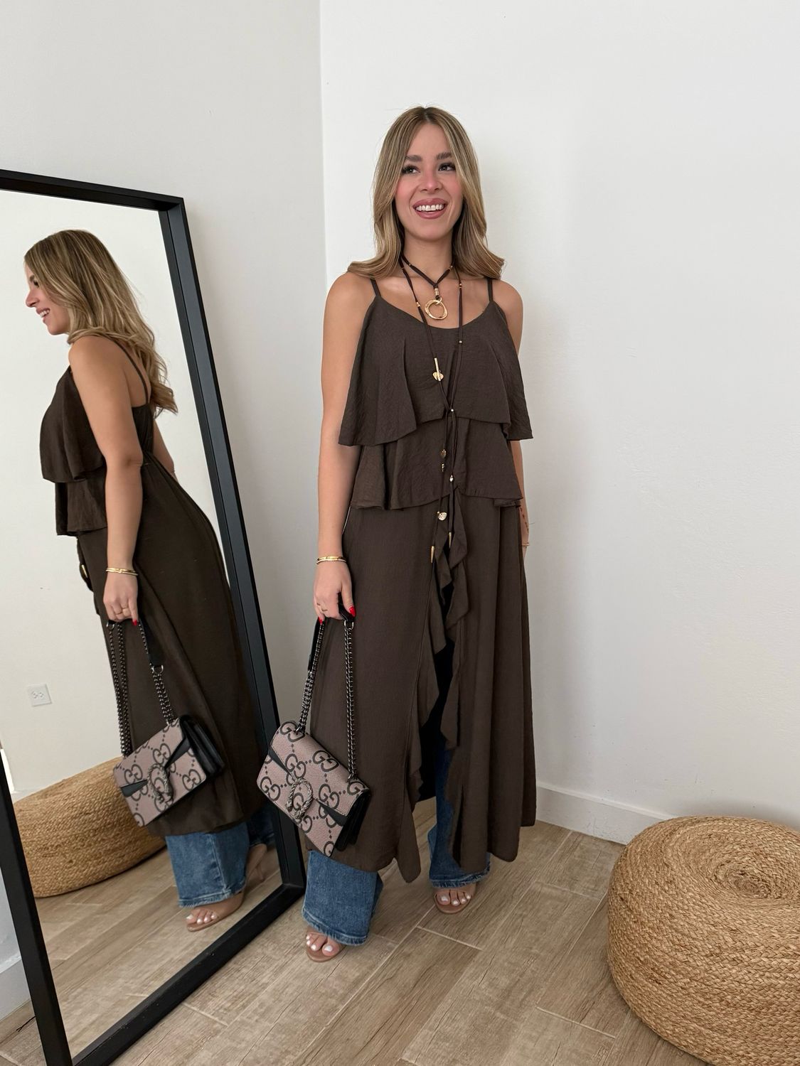 Choco Ruffle Tunic Blouse