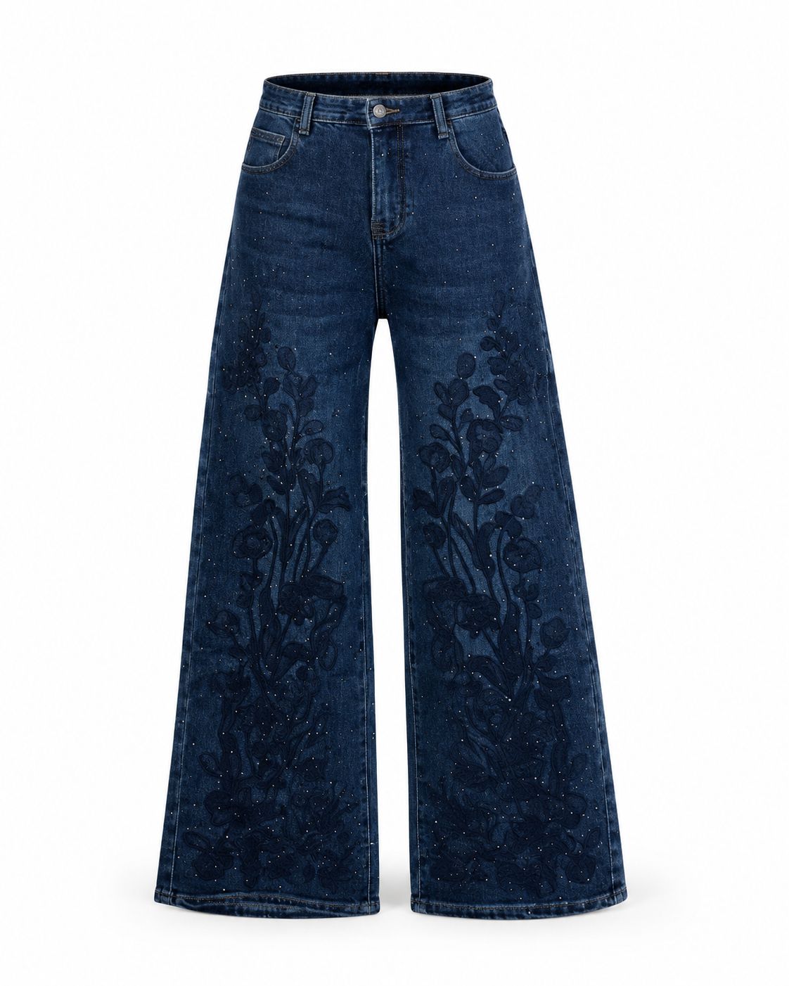Flower Embroidery Rhinestone Jean