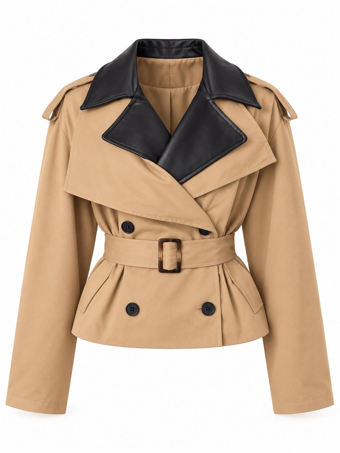 Camel Contrast Lapel Trench Jacket