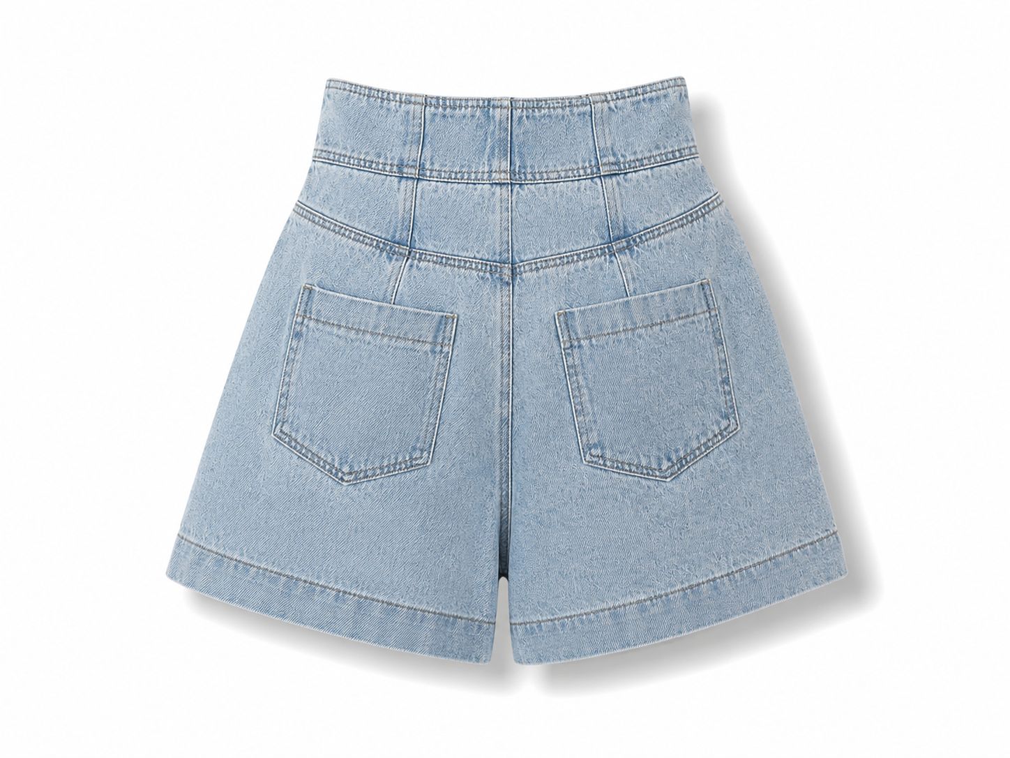 Light Wash High Waist Utility Denim Shorts