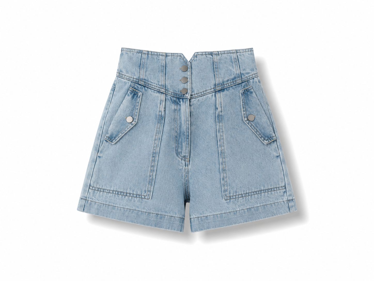Light Wash High Waist Utility Denim Shorts
