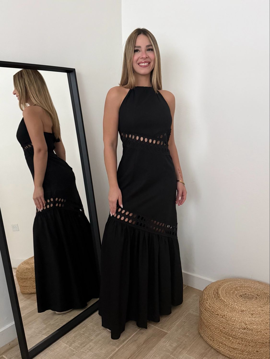 Black Elegant Eyelet Maxi Dress