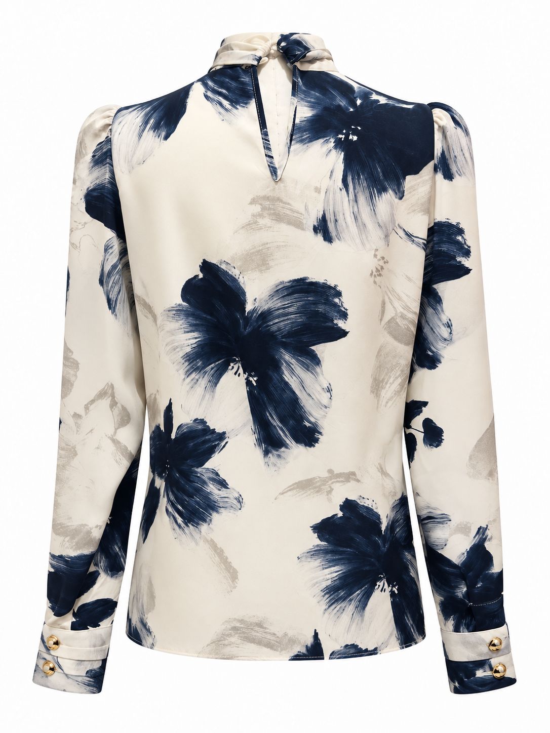 Navy Floral Bow-Neck Blouse
