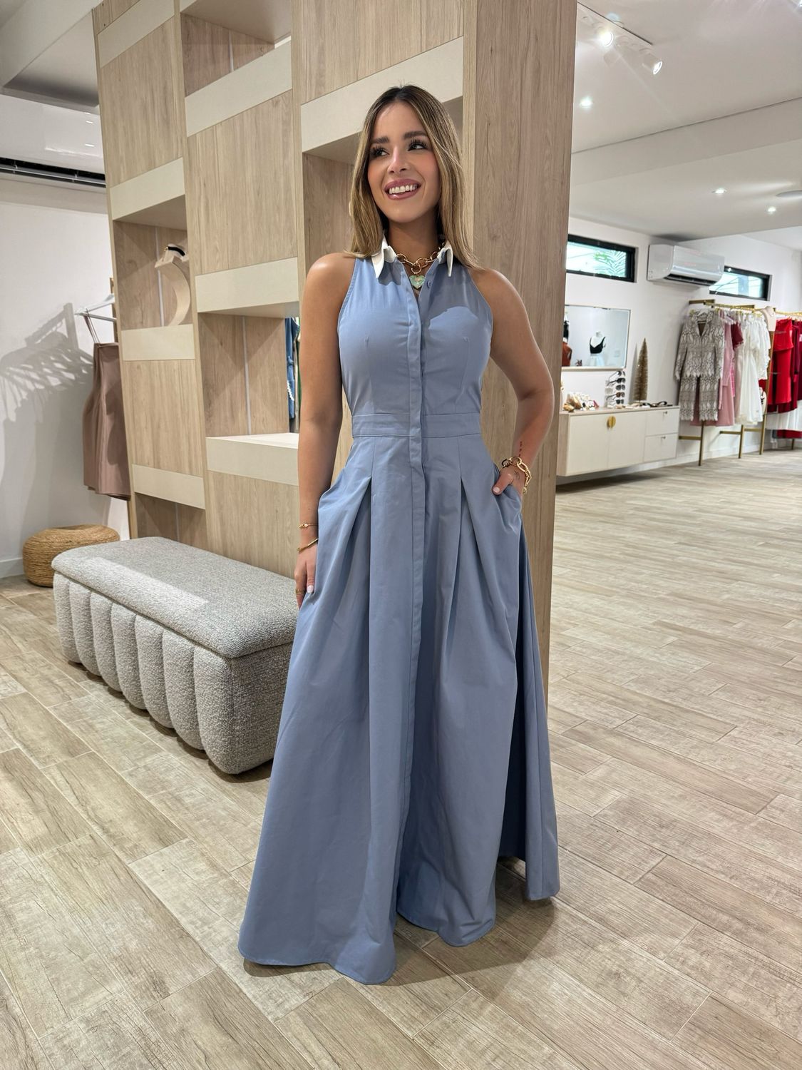 The Riviera Blue Button Down Maxi