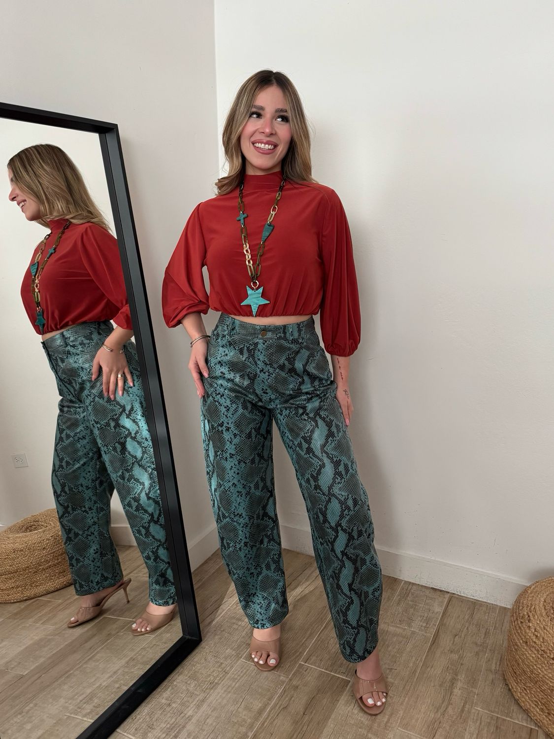 Aqua Snake Print Straight Leg Pant