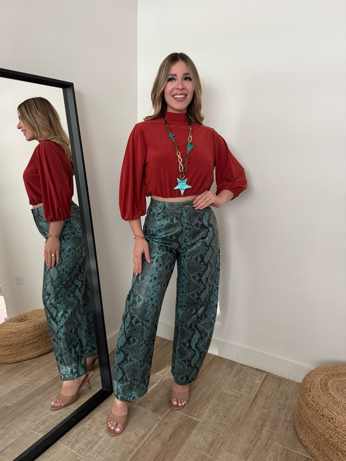 Aqua Snake Print Straight Leg Pant