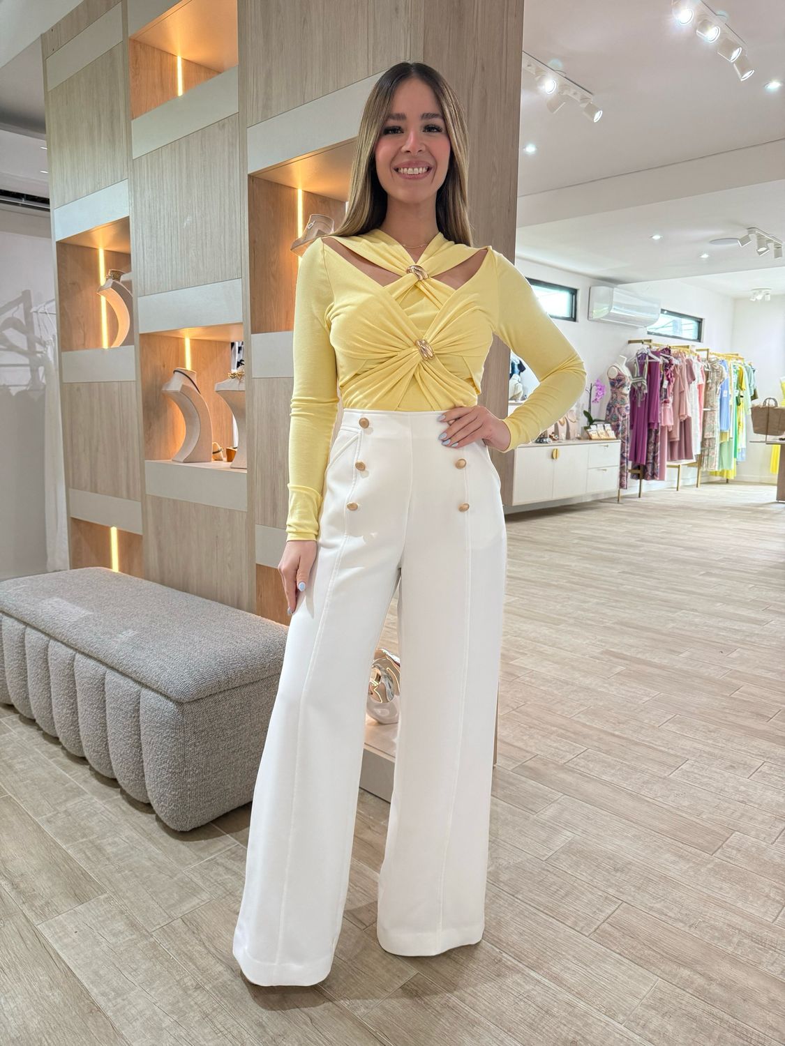 Butter Yellow Cross Style Long Sleeve Top