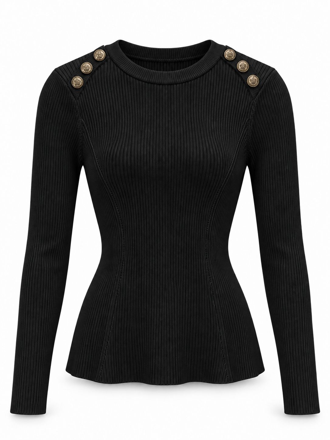 Black Ribbed Gold Button Sweater