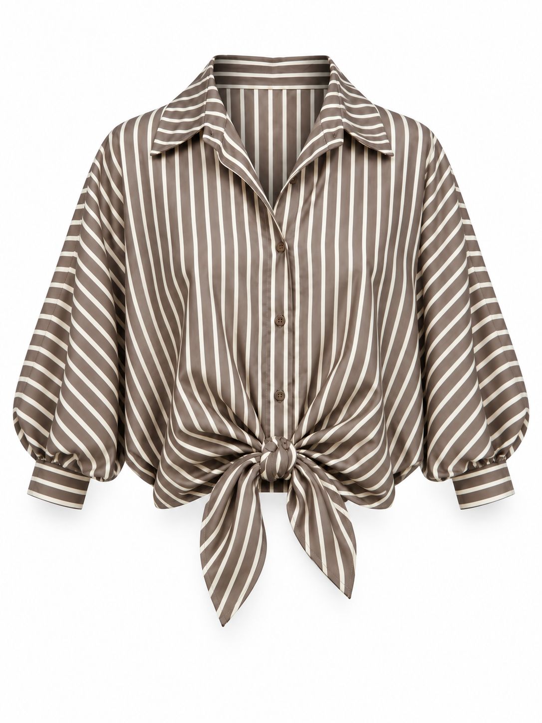 Taupe Stripes Balloon Sleeve Shirt (One Size)