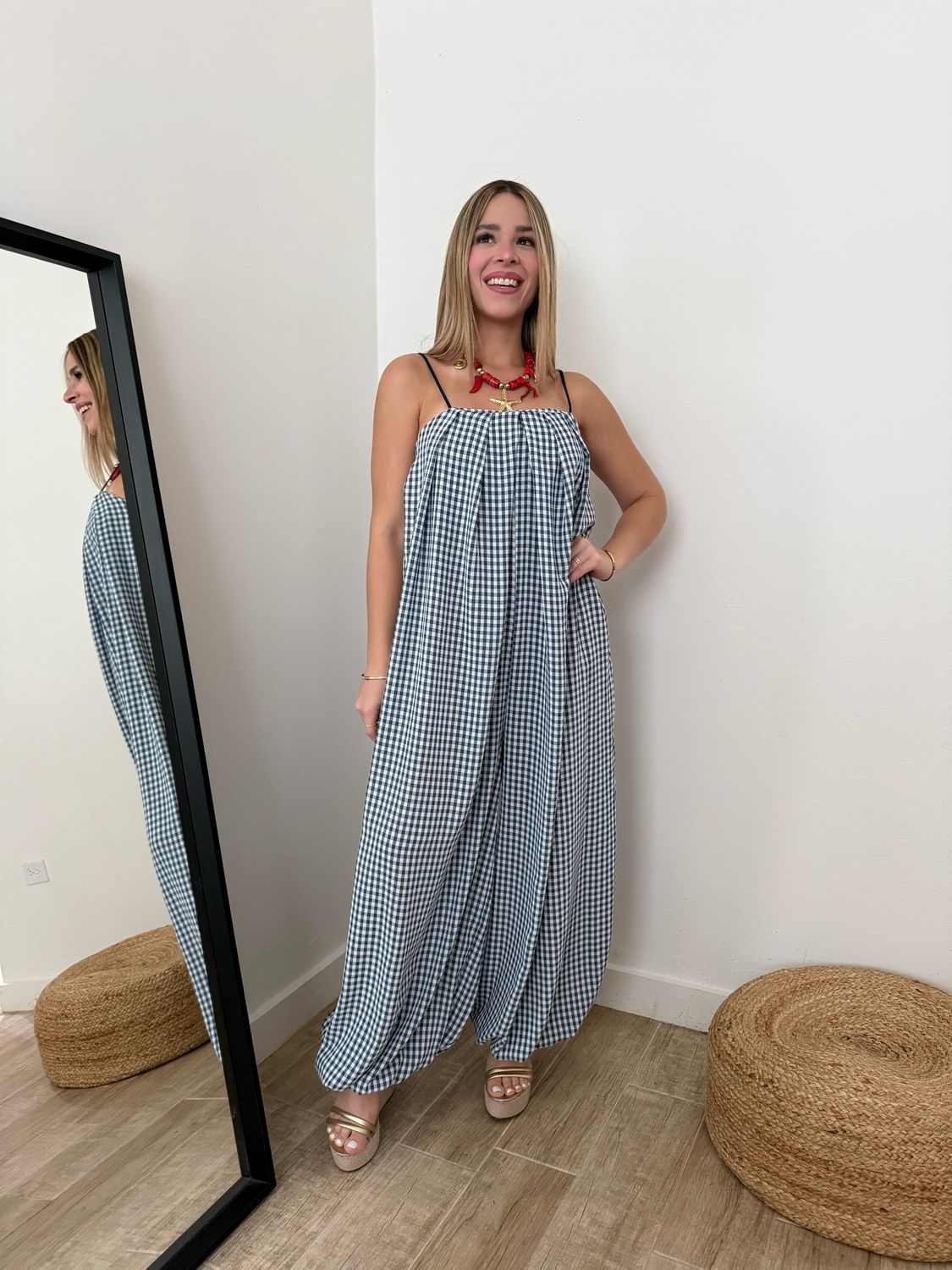 Blue Gingham Balloon Jumpsuit